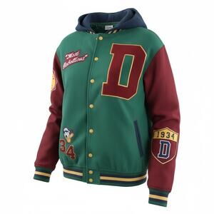 NWOT Disney Parks Donald Duck Letterman Hooded Jacket Patches XL